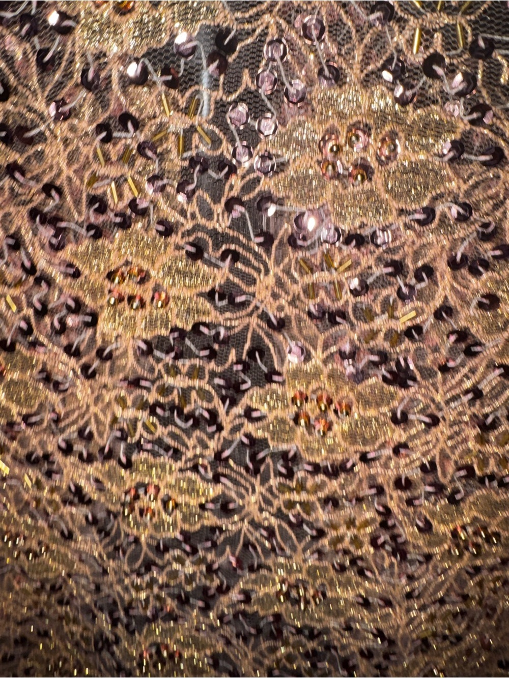 Best Quality Gold Mesh Lace Shawl Wrap with Sequin Beaded with Purple Accents - Picture 5 of 10